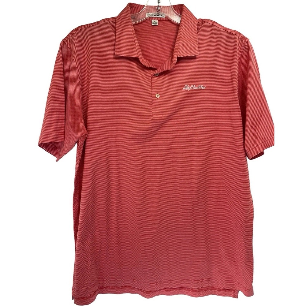 Peter Millar /Long Cove C C Mens XL Coral/White Striped Golf Polo‎ Shirt (AA36)